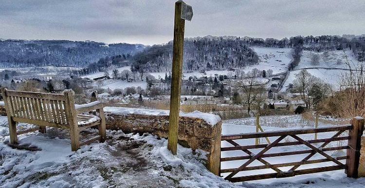 View of snowy hills above Bath