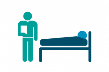 Infographic of a patient in a hospital bed and a consultant standing at the foot of the bed with a clipboard
