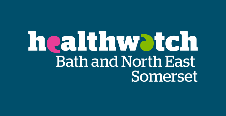 White Healthwatch Bath and North East Somerset logo on a dark blue background.
