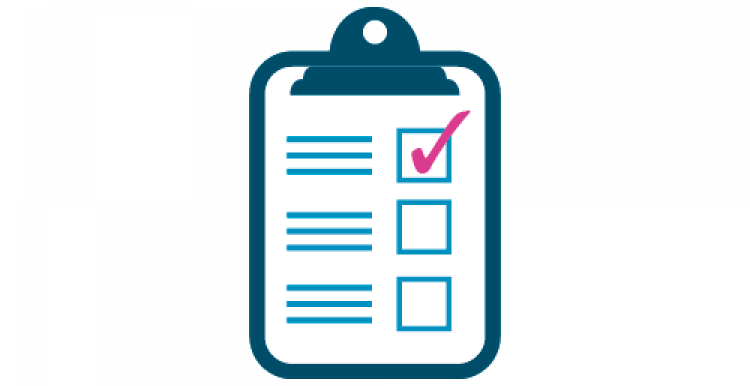 Infographic of a clipboard with a form with a 3 tick boxes with a tick in the top box