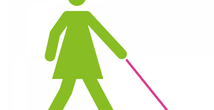 Infographic of a figure with a walking stick or white cane