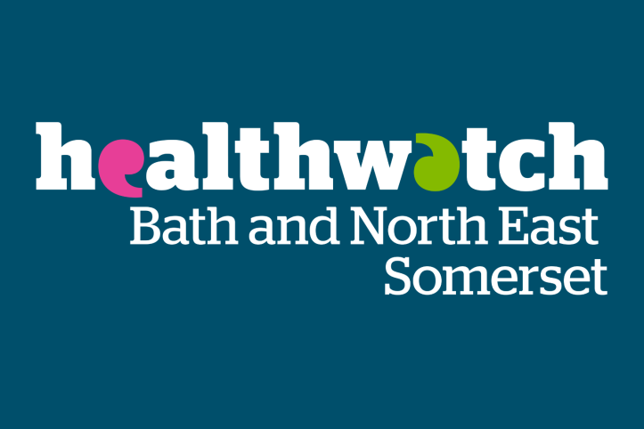White Healthwatch Bath and North East Somerset logo on a dark blue background.