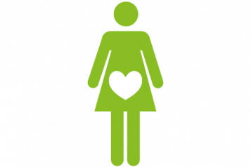 Infographic of a female figure with a heart on her stomach signifying a pregnant woman