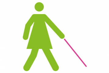 Infographic of a figure with a walking stick or white cane