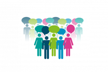 Graphic of group with speech bubbles 