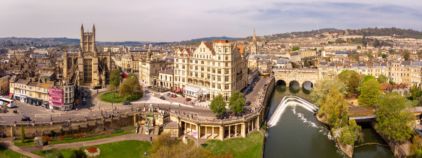 An aerial view of the city of Bath.